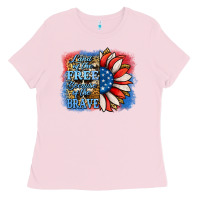 Bubblegum Pink patriotic sunflower land of the free Ladies Tee - Jasminsmagicworld