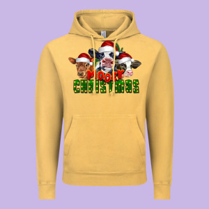 Mooey Christmas Cows Vintage Hoodie Designed By Lillyallendesigns