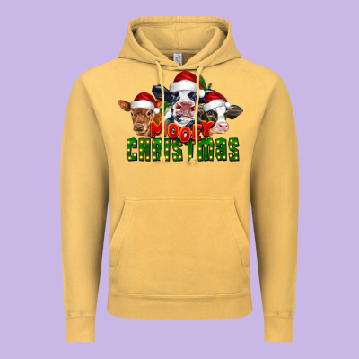 Mooey Christmas Cows Vintage Hoodie Designed By Lillyallendesigns