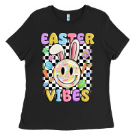 Black easter vibes smiley face Ladies Tee - MaliasSmallBusiness