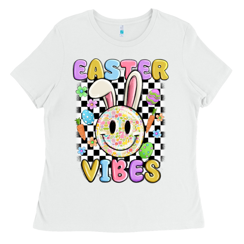 Easter Vibes Smiley Face Ladies Tee by MaliasSmallBusiness | Teevron
