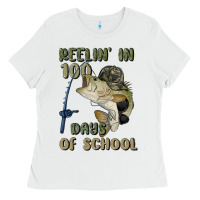 White reelin' in 100 days of school Ladies Tee - MaliasSmallBusiness