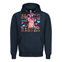 Navy hogs and kisses pig  olivia Zipper Hoodie - OliviaCreatesArt