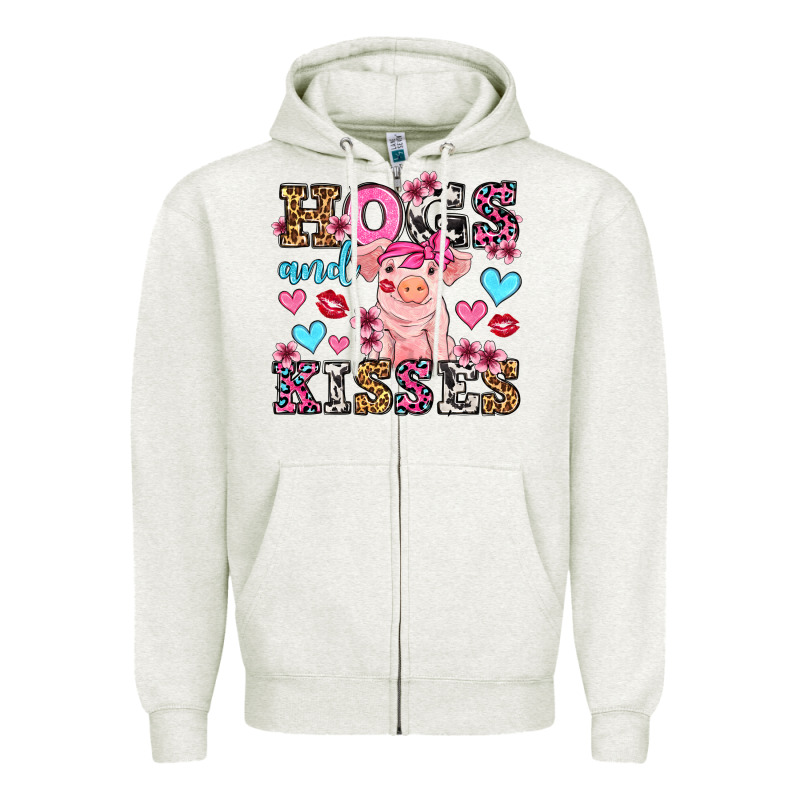 Hogs And Kisses Pig  Olivia Zipper Hoodie by OliviaCreatesArt | Teevron