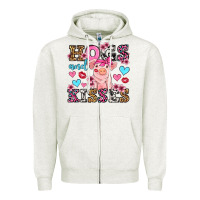 Oatmeal Heather hogs and kisses pig  olivia Zipper Hoodie - OliviaCreatesArt