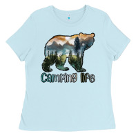 Baby Blue camping bear Ladies Tee - MaliasSmallBusiness