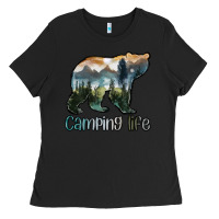 Black camping bear Ladies Tee - MaliasSmallBusiness