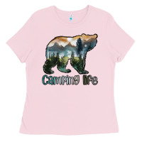 Bubblegum Pink camping bear Ladies Tee - MaliasSmallBusiness
