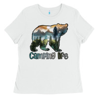 White camping bear Ladies Tee - MaliasSmallBusiness