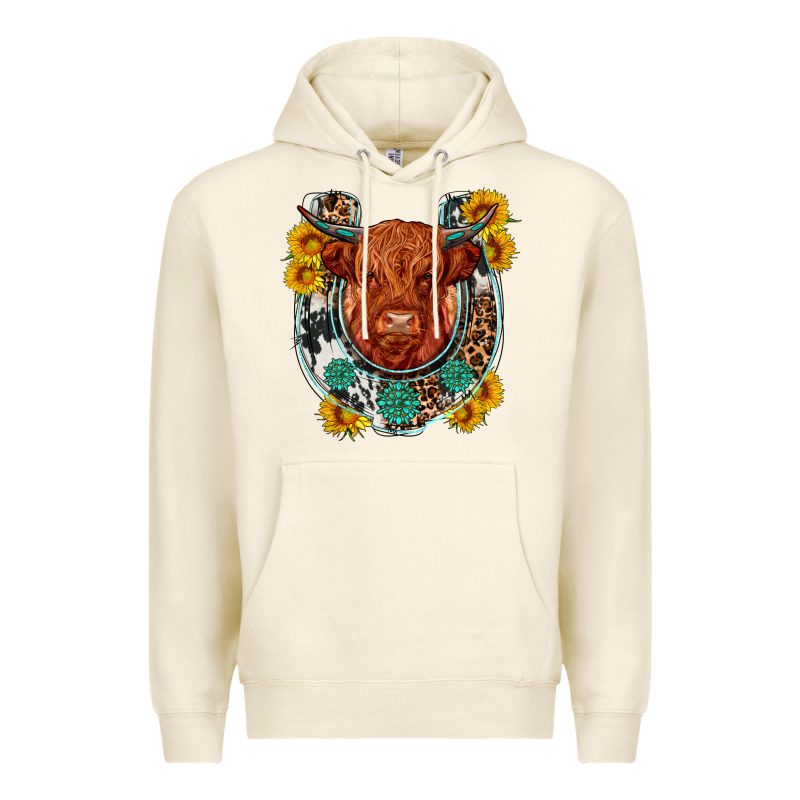 Western Leopard Cowhide Cow Horseshoe Premium Hoodie by OliviaCreatesArt | Teevron