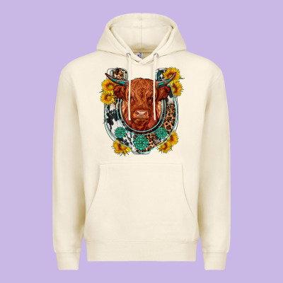 Western Leopard Cowhide Cow Horseshoe Premium Hoodie Designed By Oliviacreatesart