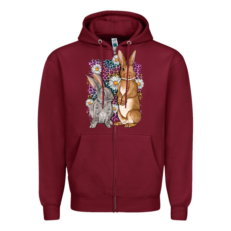 Bunnys Easter With Leopard Background Zipper Hoodie by OliviaCreatesArt | Teevron