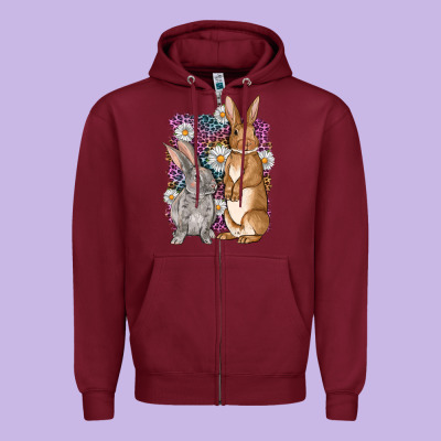 Bunnys Easter With Leopard Background Zipper Hoodie Designed By Oliviacreatesart