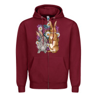 Burgundy Bunnys Easter with leopard background Zipper Hoodie - OliviaCreatesArt