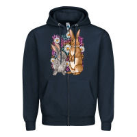 Navy Bunnys Easter with leopard background Zipper Hoodie - OliviaCreatesArt