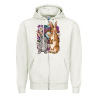 Oatmeal Heather Bunnys Easter with leopard background Zipper Hoodie - OliviaCreatesArt