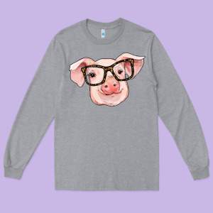 Pig With Glasses Long Sleeve Tee Designed By Ranaportraitstore