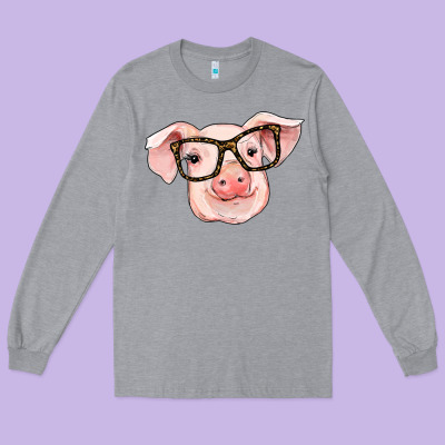 Pig With Glasses Long Sleeve Tee Designed By Ranaportraitstore