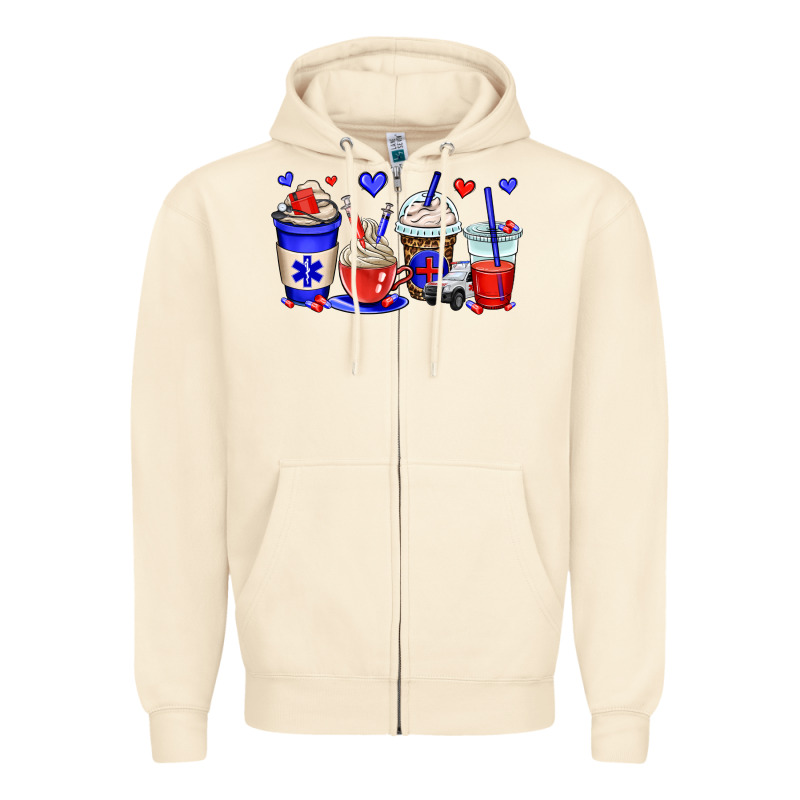 Emt Emergency Medical Technician Coffee Cups Zipper Hoodie by OliviaCreatesArt | Teevron