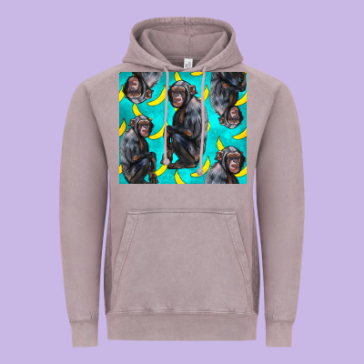 Chimpanzee And Banana Vintage Hoodie Designed By Lillyallendesigns