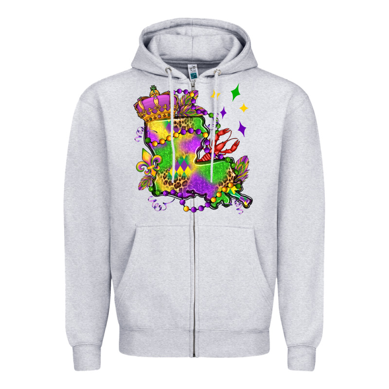 Louisiana Map Mardi Gras Olivia Zipper Hoodie by OliviaCreatesArt | Teevron