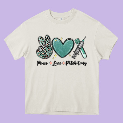 Peace Love Phlebotomy Heavy Core Tee Designed By Maliassmallbusiness