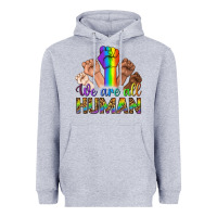 Heather Grey We Are All Human Heavyweight Hoodie - BundleAndBundleShop