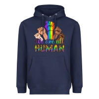 Navy We Are All Human Heavyweight Hoodie - BundleAndBundleShop
