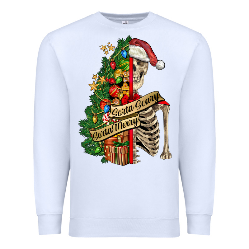 Sorta Merry Sorta Scary Skeleton Premium Sweatshirt by FaDigitalArtStudio | Teevron