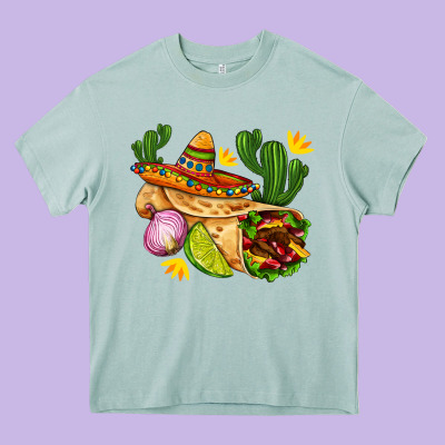 Burrito  With Sombrero And Union With Cactus Heavy Core Tee Designed By Adodesignshop