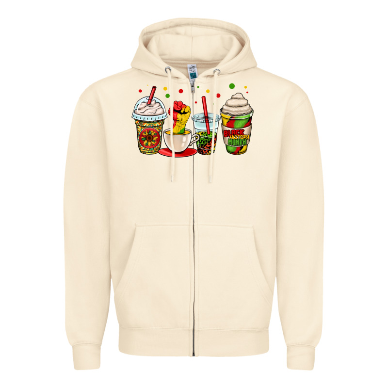 Juneteenth Bhm Coffee Cups Zipper Hoodie by OliviaCreatesArt | Teevron