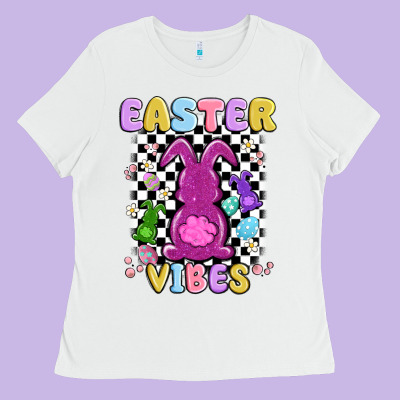 Easter Vibes Peep Faux Sequin Ladies Tee Designed By Maliassmallbusiness