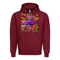 Burgundy happy mardi gras truck olivia Zipper Hoodie - OliviaCreatesArt