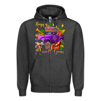 Charcoal Heather happy mardi gras truck olivia Zipper Hoodie - OliviaCreatesArt