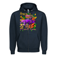 Navy happy mardi gras truck olivia Zipper Hoodie - OliviaCreatesArt