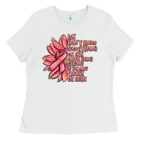 White pink sunflower and cancer ribbon breast cancer Ladies Tee - MaliasSmallBusiness
