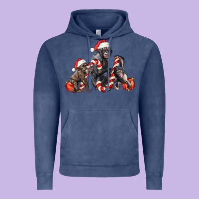 Christmas Chimpanzee And Gorilla Vintage Hoodie Designed By Lillyallendesigns