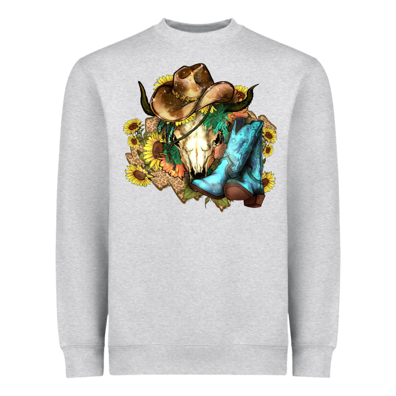Cow Skull Cowboy Boots Hats Sunflowers Heavyweight Sweatshirt by HowdyJamesFarm | Teevron