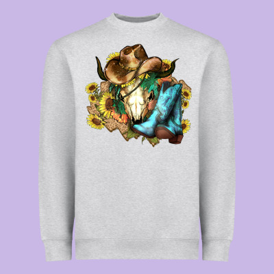 Cow Skull Cowboy Boots Hats Sunflowers Heavyweight Sweatshirt Designed By Howdyjamesfarm