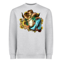 Heather Grey Cow skull Cowboy boots hats sunflowers Heavyweight Sweatshirt - HowdyJamesFarm