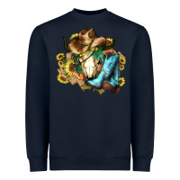 Navy Cow skull Cowboy boots hats sunflowers Heavyweight Sweatshirt - HowdyJamesFarm
