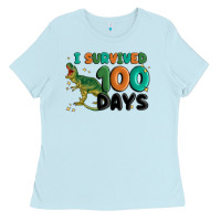 Baby Blue i survived 100 days Ladies Tee - MaliasSmallBusiness