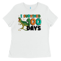 White i survived 100 days Ladies Tee - MaliasSmallBusiness