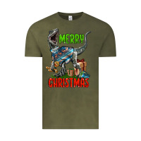 Vintage Olive merry christmas velociraptor Vintage Tee - LillyAllenDesigns