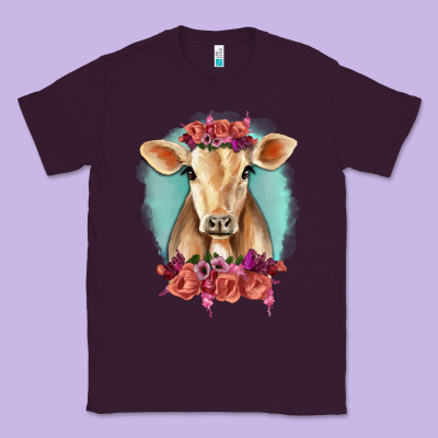 Floral Cow Classic Tee Designed By Ranaportraitstore