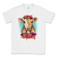 White Floral Cow Classic Tee - RanaPortraitStore