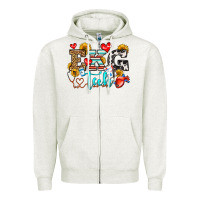 Oatmeal Heather ekg tech Zipper Hoodie - OliviaCreatesArt