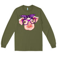 Army Green pig with bandana Long Sleeve Tee - RanaPortraitStore