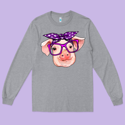 Pig With Bandana Long Sleeve Tee Designed By Ranaportraitstore