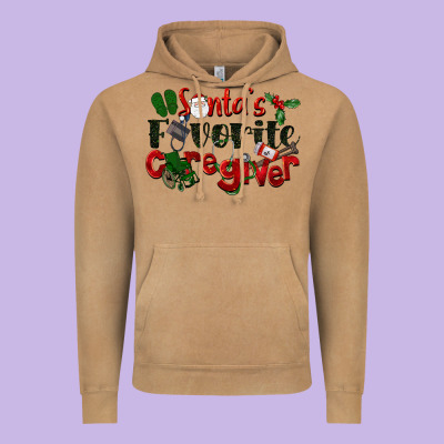 Santa's Favorite Caregiver Christmas Vintage Hoodie Designed By Lillyallendesigns